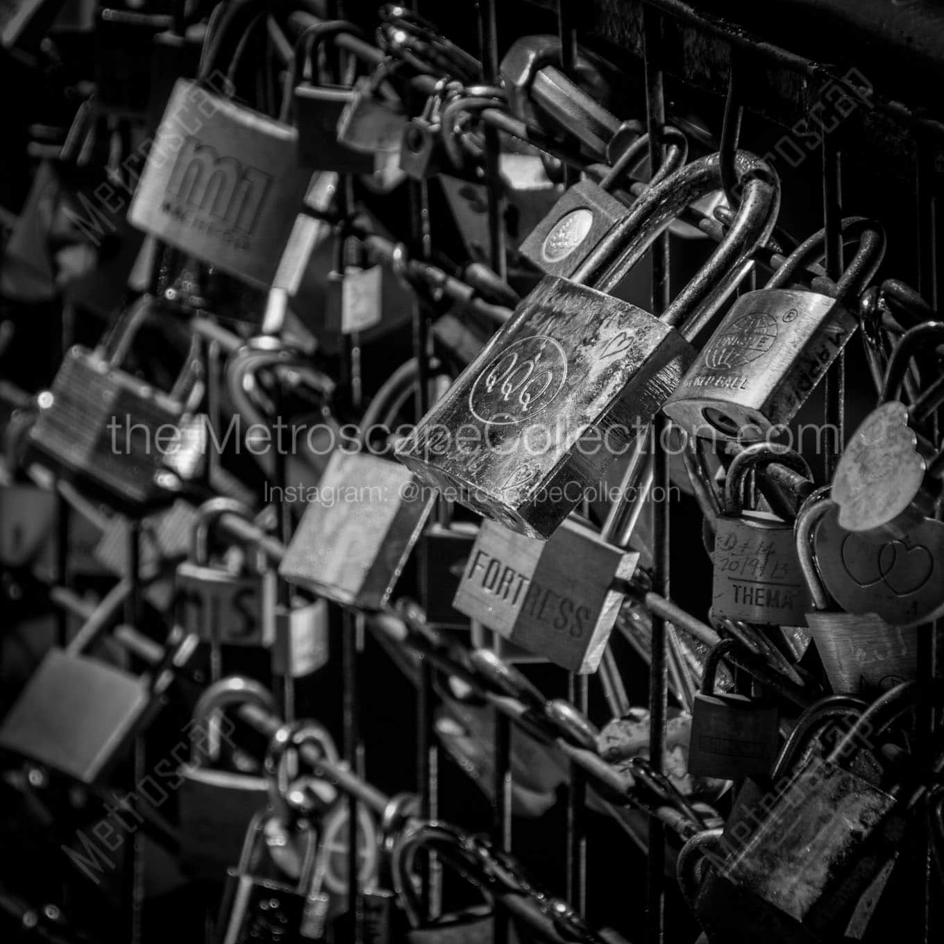 locks on the pont des arts bridge Black & White Wall Art