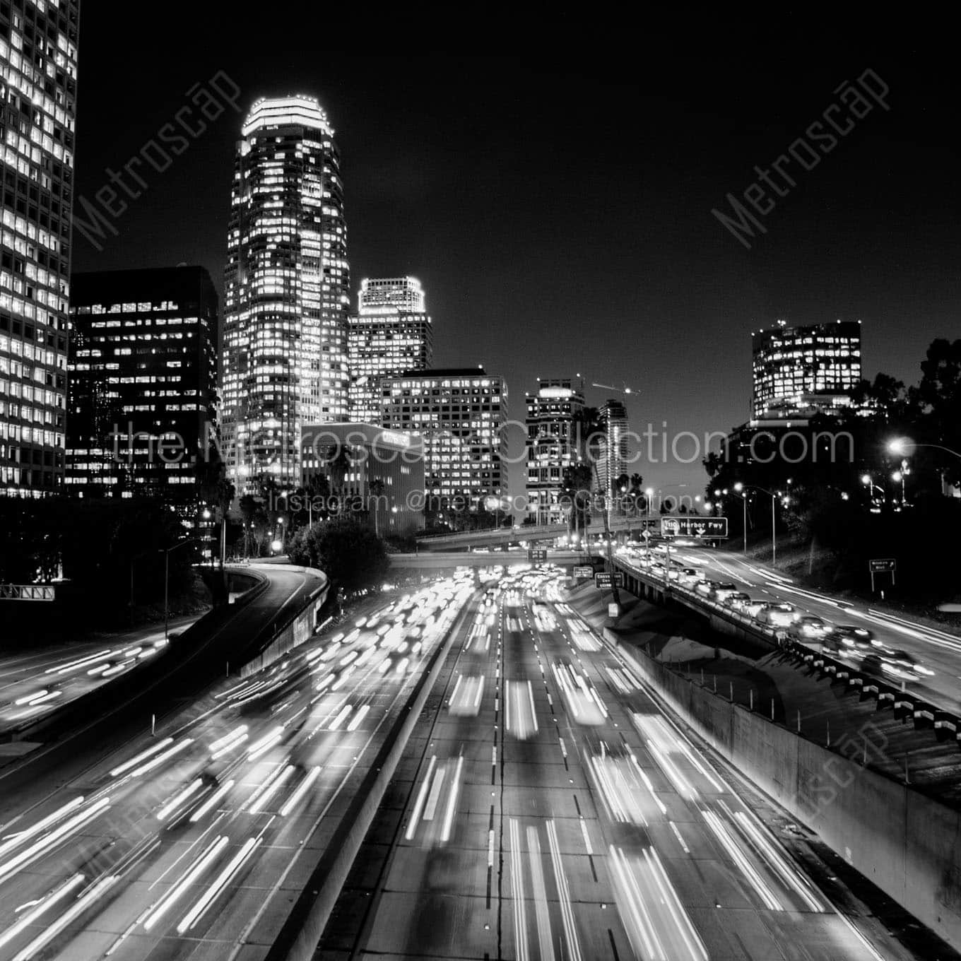 los angeles skyline harbor freeway Black & White Wall Art