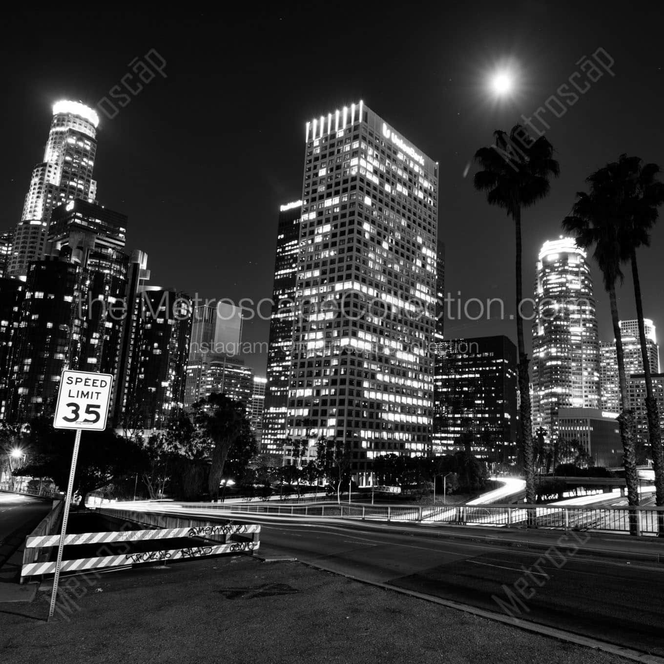 los angeles skyline west fourth street Black & White Wall Art