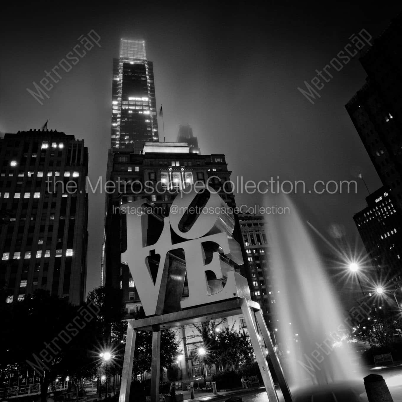 love sculpture with comcast tower Black & White Wall Art