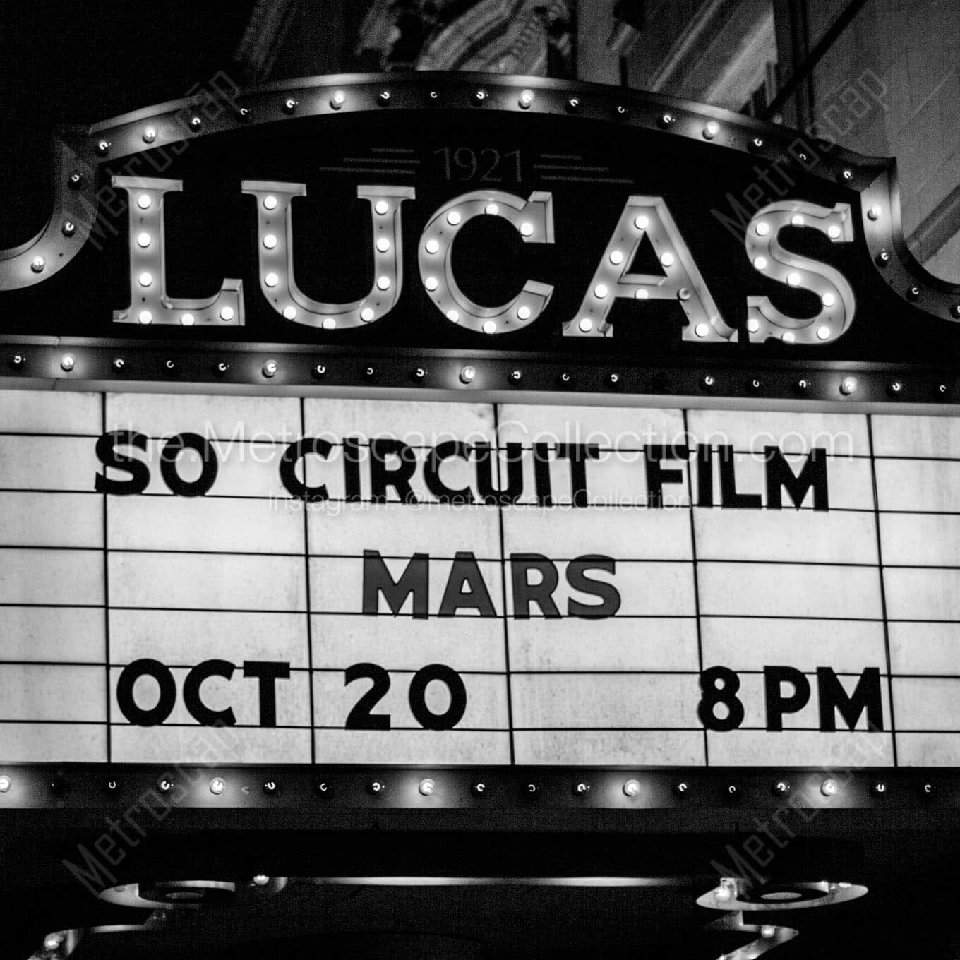 lucas theater sign at night Black & White Wall Art
