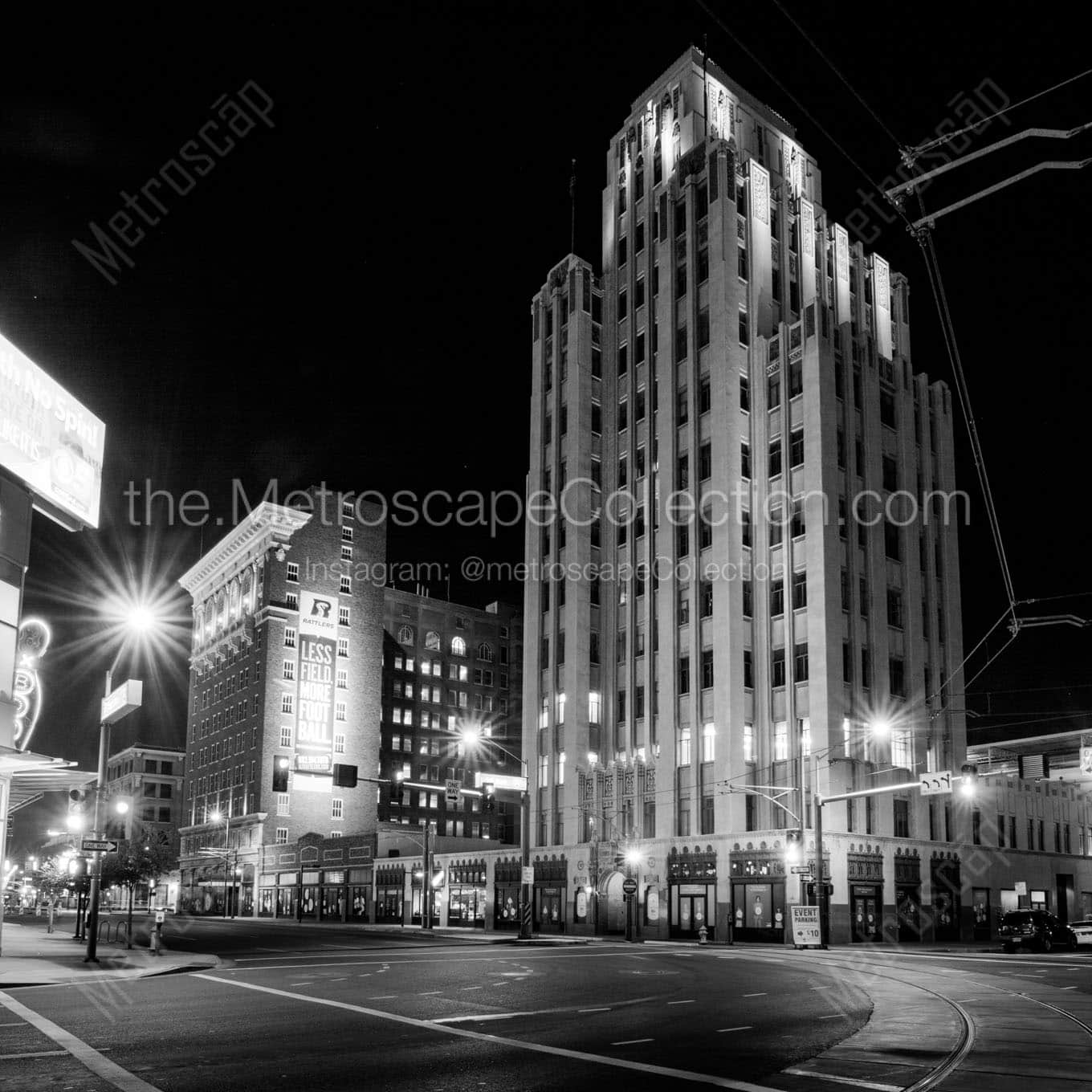 luhrs tower at night downtown phoenix Black & White Wall Art