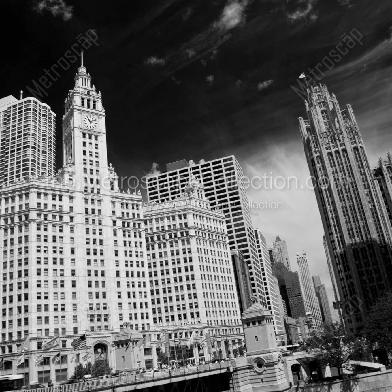 magnificent michigan avenue tribune wrigley building Black & White Wall Art