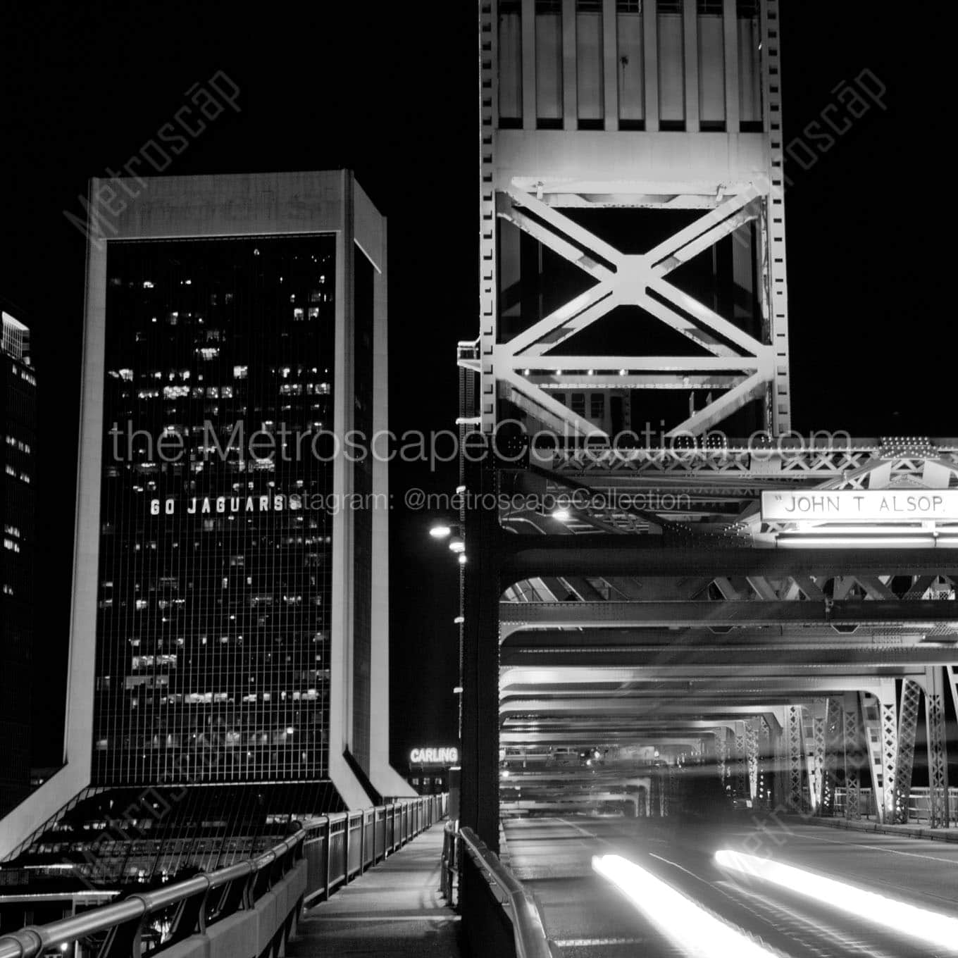 main street bridge modis building Black & White Wall Art