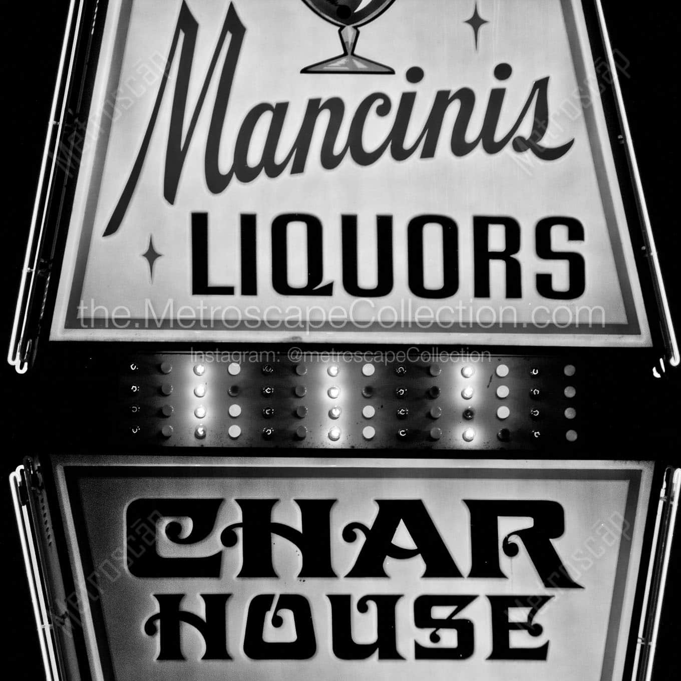 mancinis liquors char house sign Black & White Wall Art
