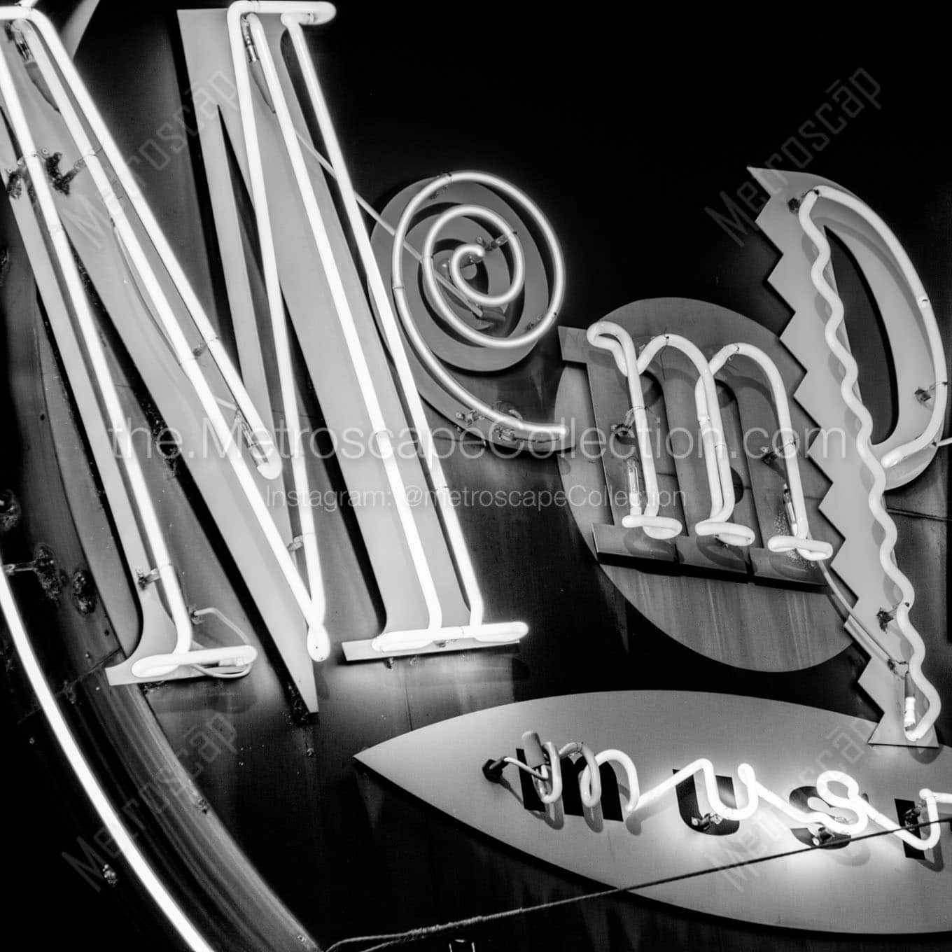memphis music neon sign Black & White Wall Art