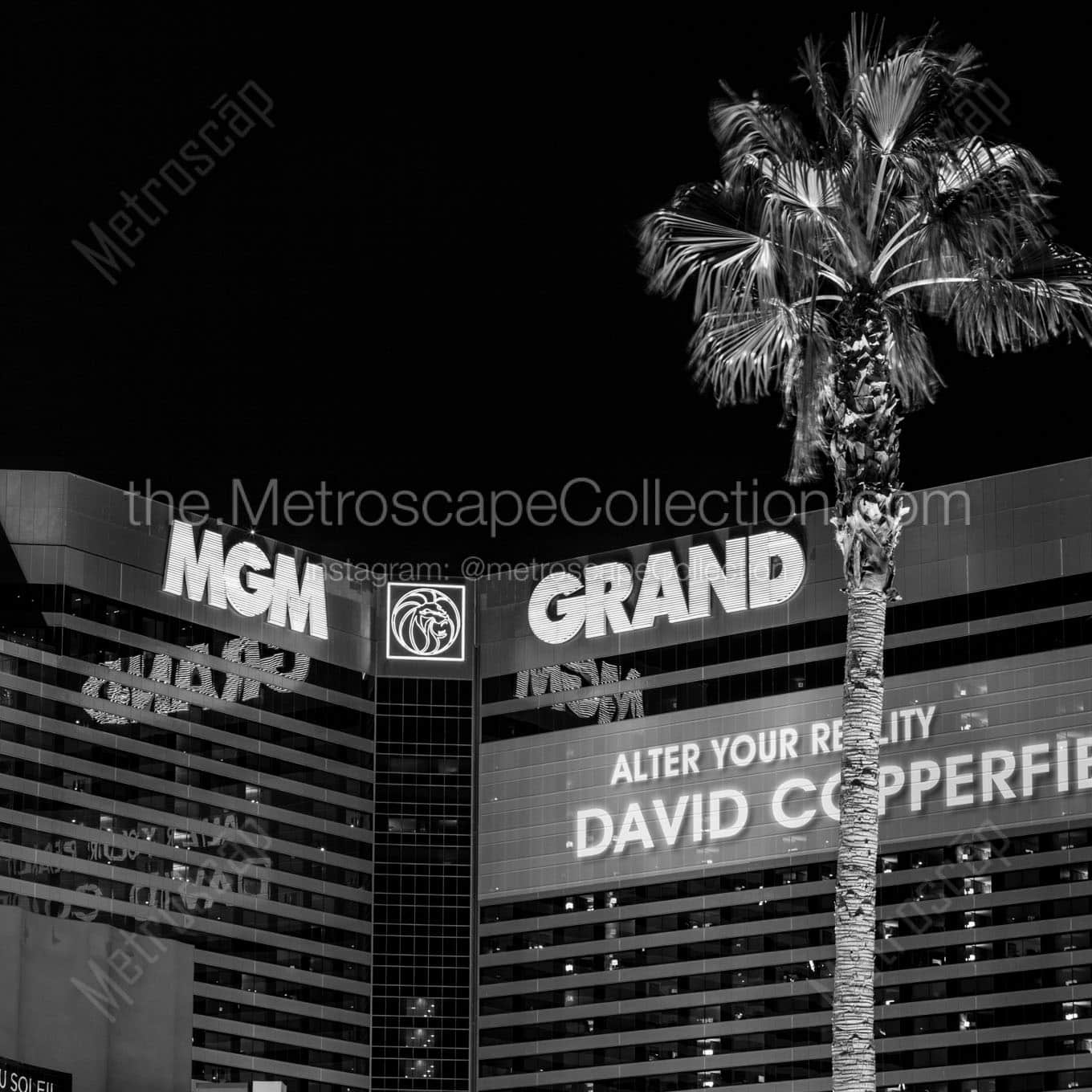 mgm grand at night Black & White Wall Art