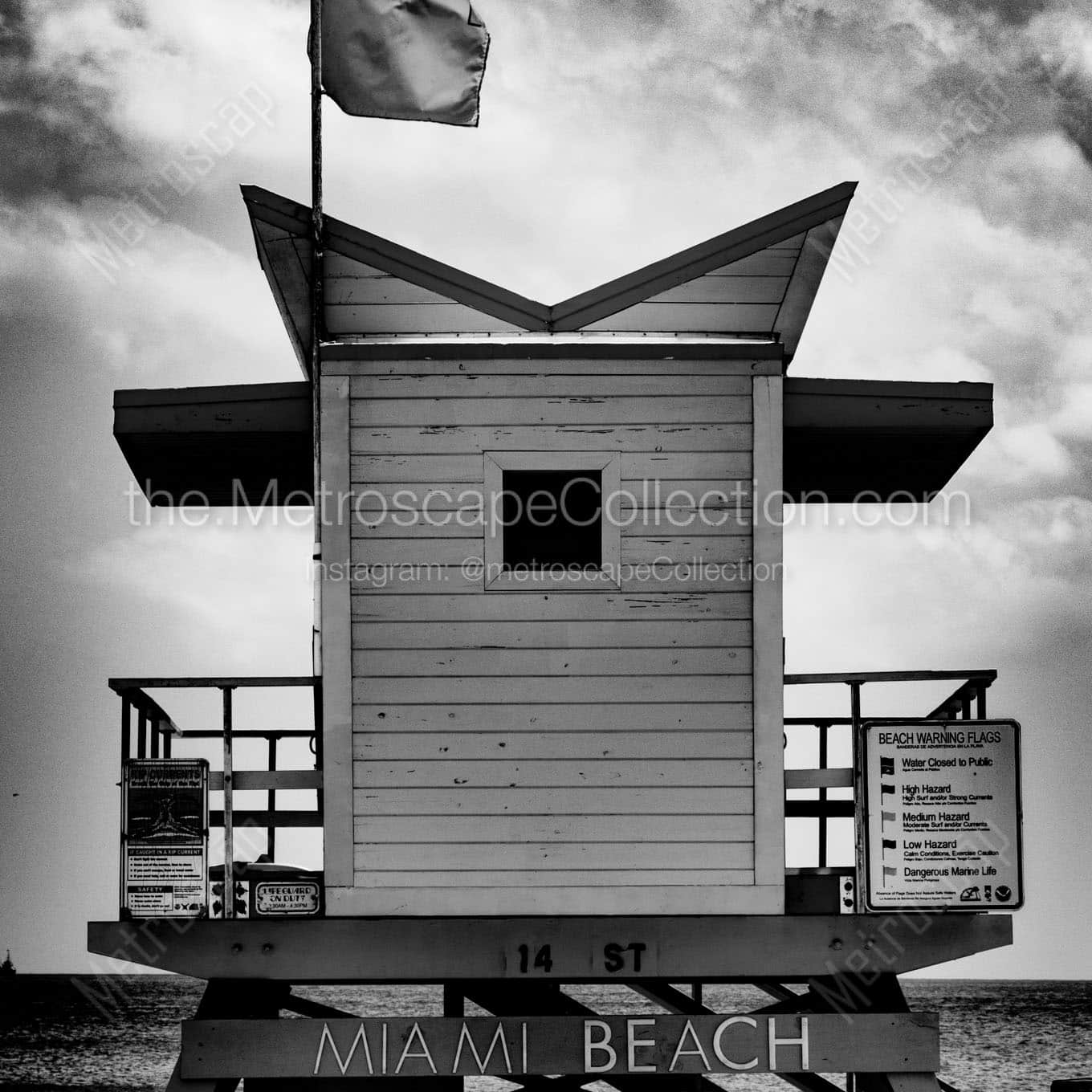 miami beach lifeguard shack Black & White Wall Art