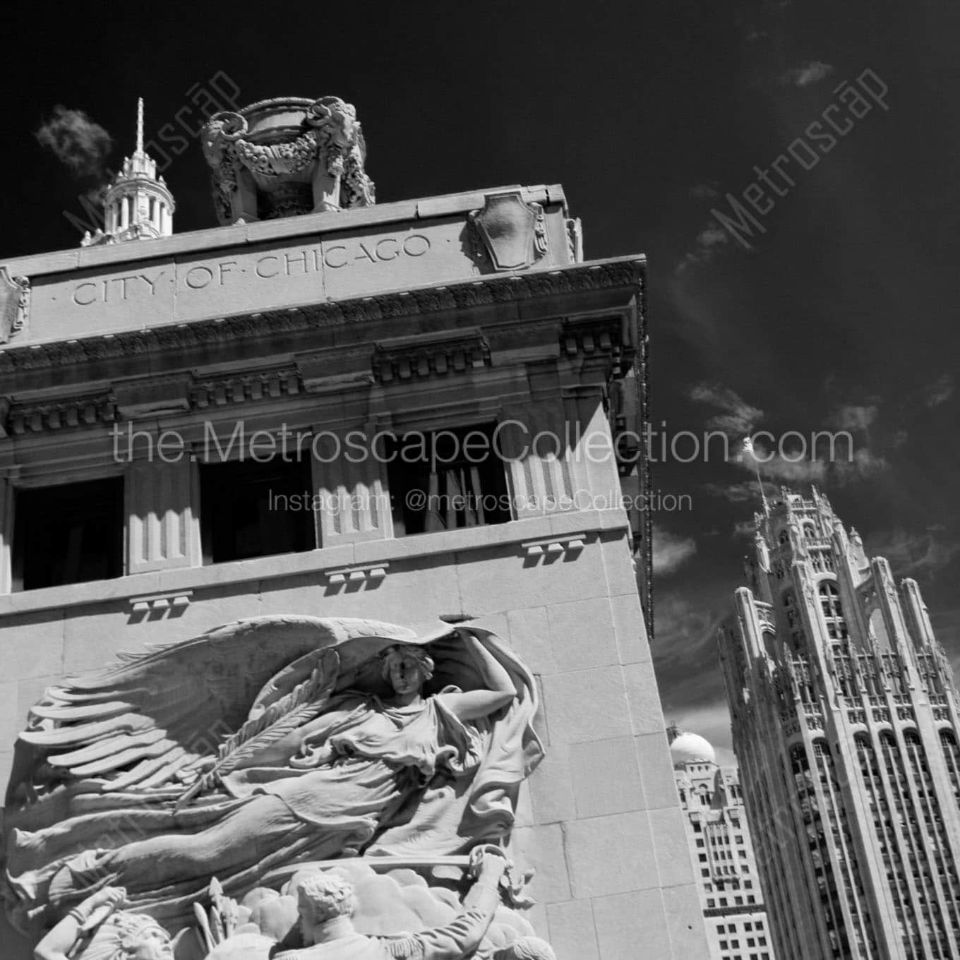 michigan avenue bridge fort dearborn Black & White Wall Art