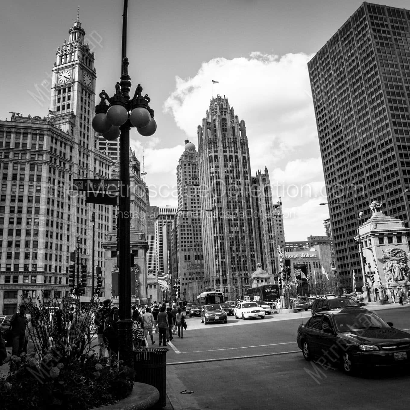 michigan avenue wacker drive Black & White Wall Art