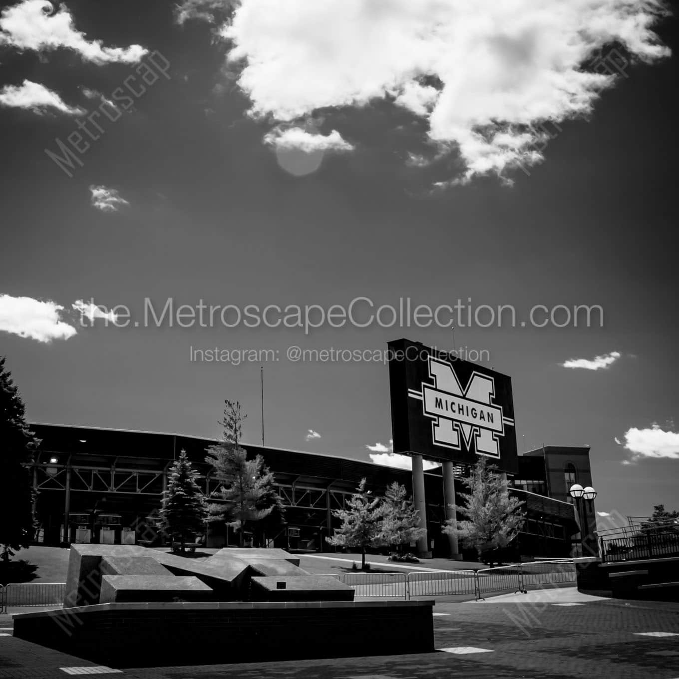 michigan stadium alumni plaza Black & White Wall Art