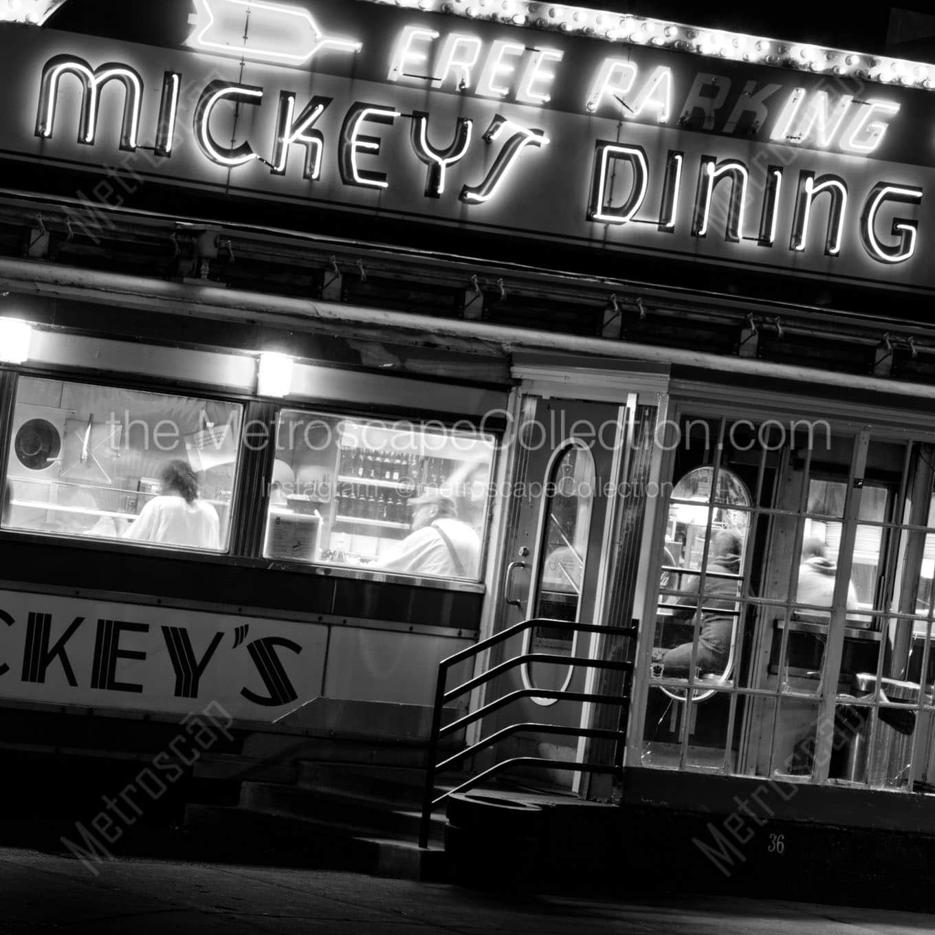 mickeys dining car at night Black & White Wall Art
