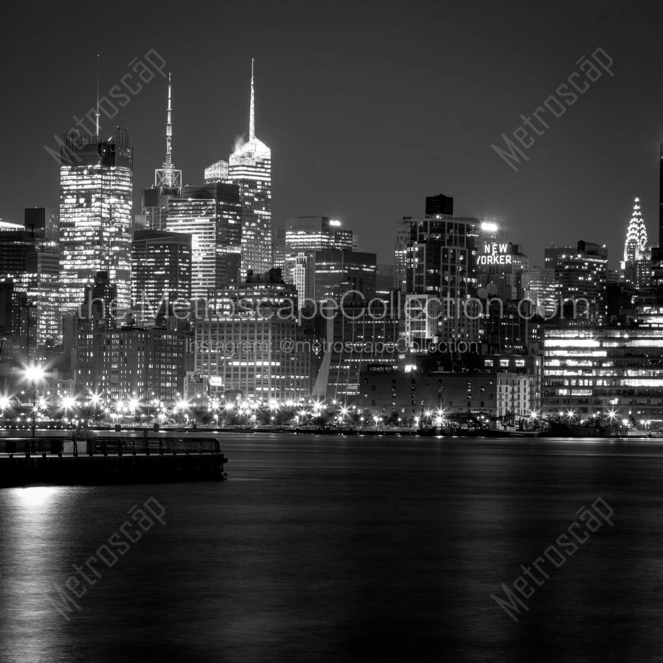 midtown manhattan at night Black & White Wall Art