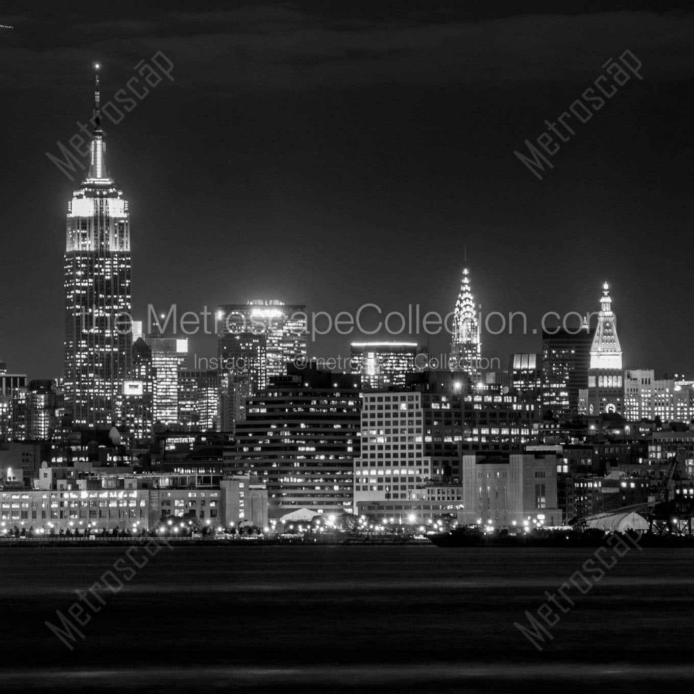 midtown manhattan skyline at night Black & White Wall Art