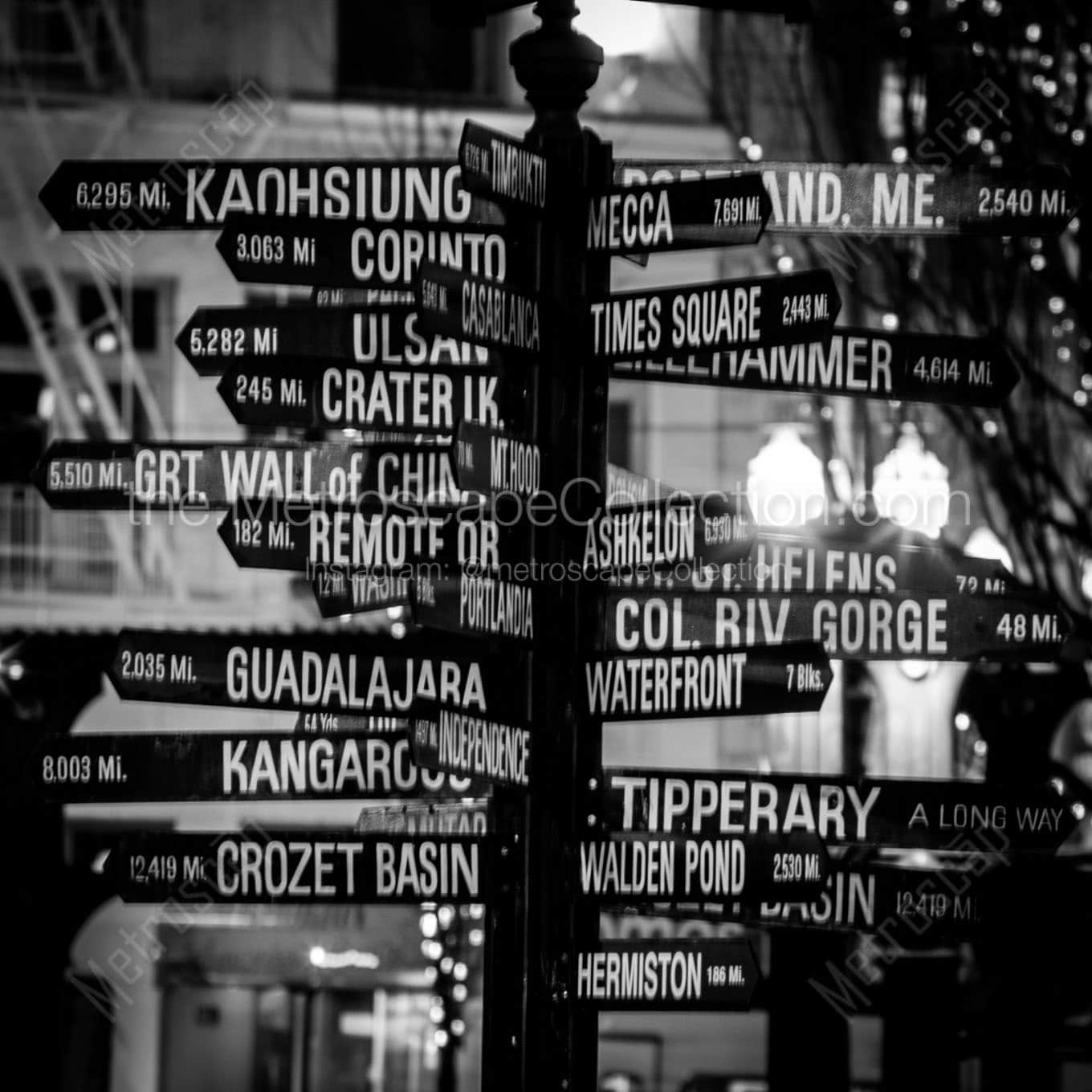 mileage post pioneer square Black & White Wall Art