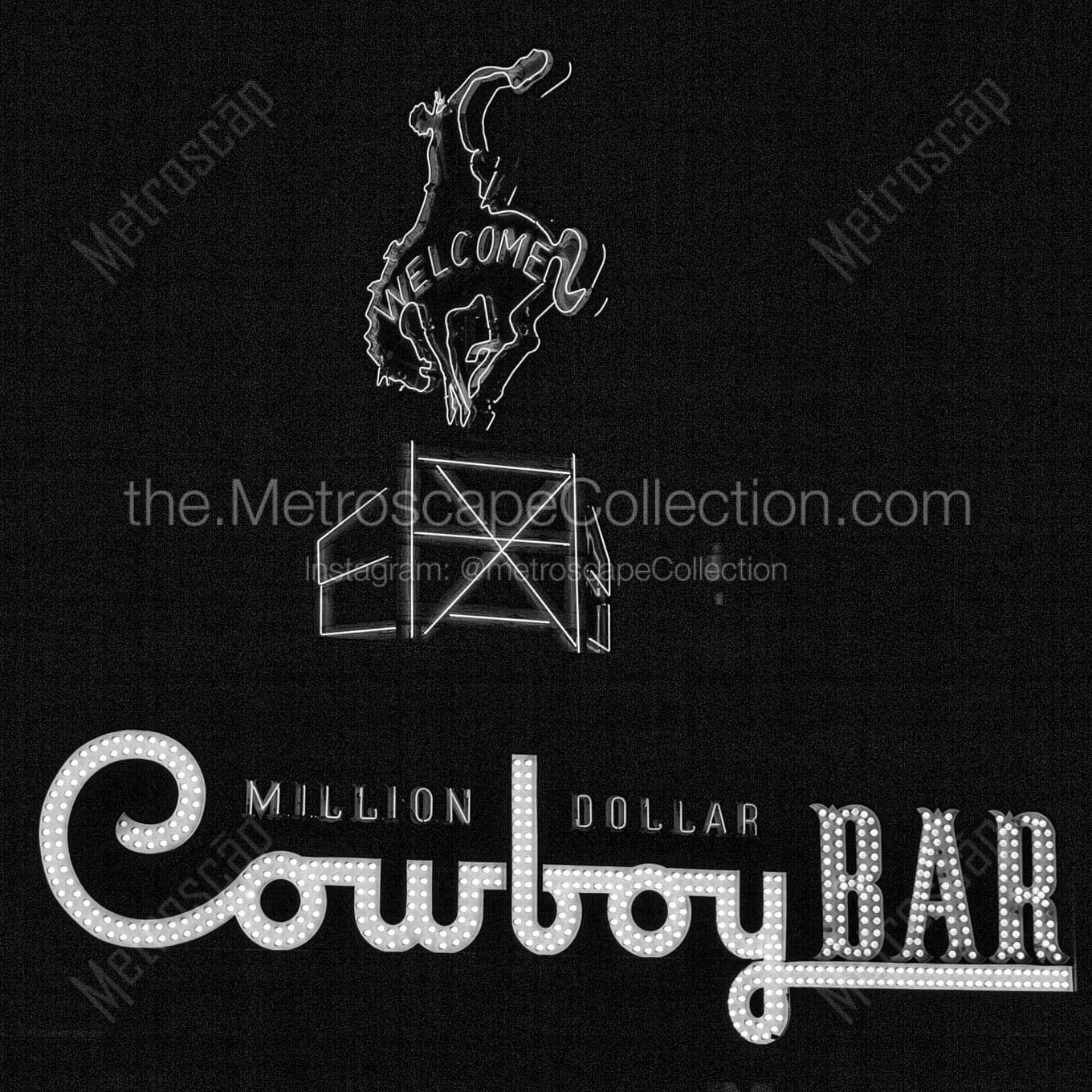 million dollar cowboy bar sign Black & White Wall Art