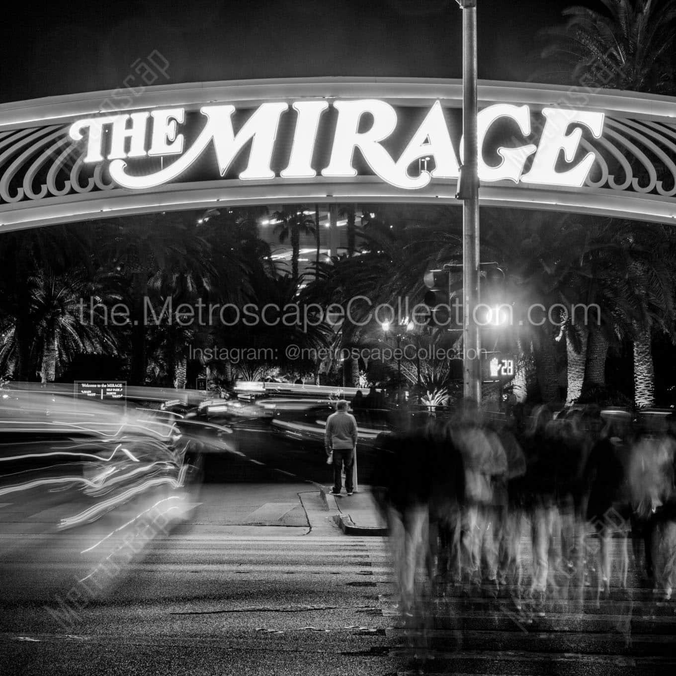 mirage casino at night Black & White Wall Art