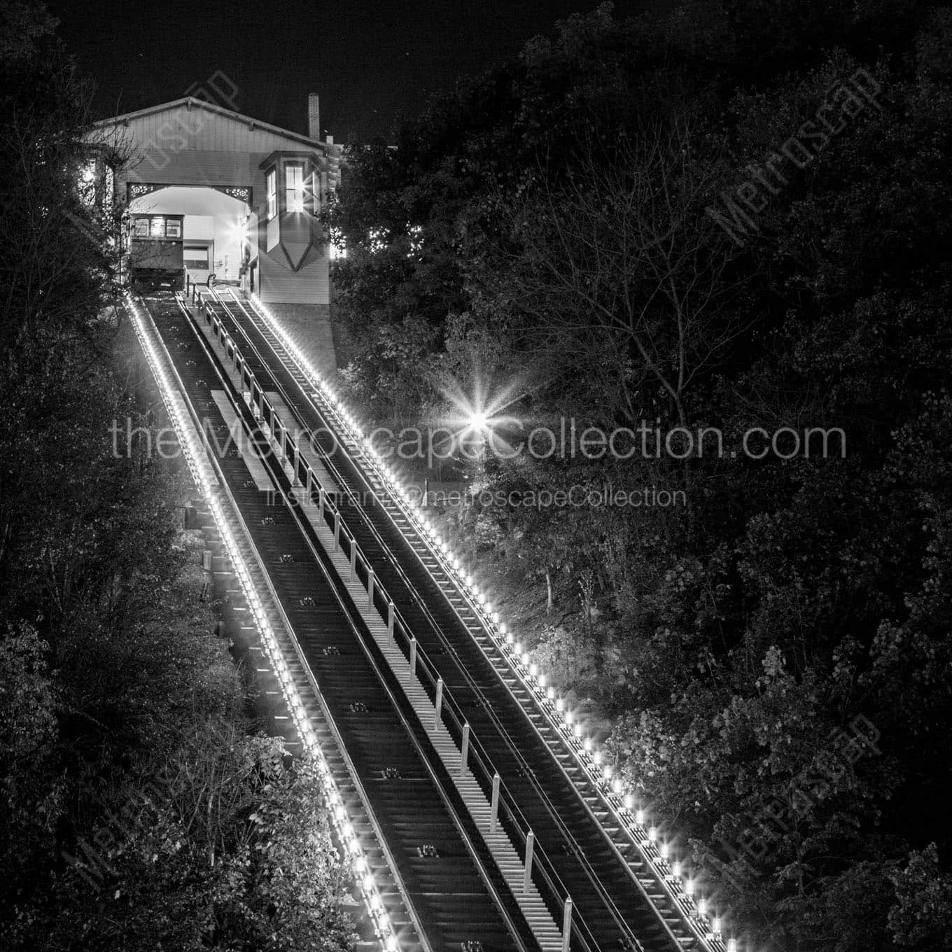 monongahela incline at night Black & White Wall Art