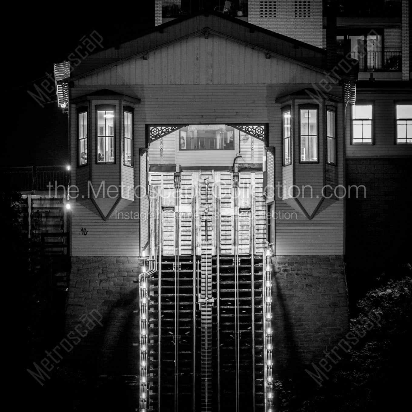 monongahela incline upper station at night Black & White Wall Art