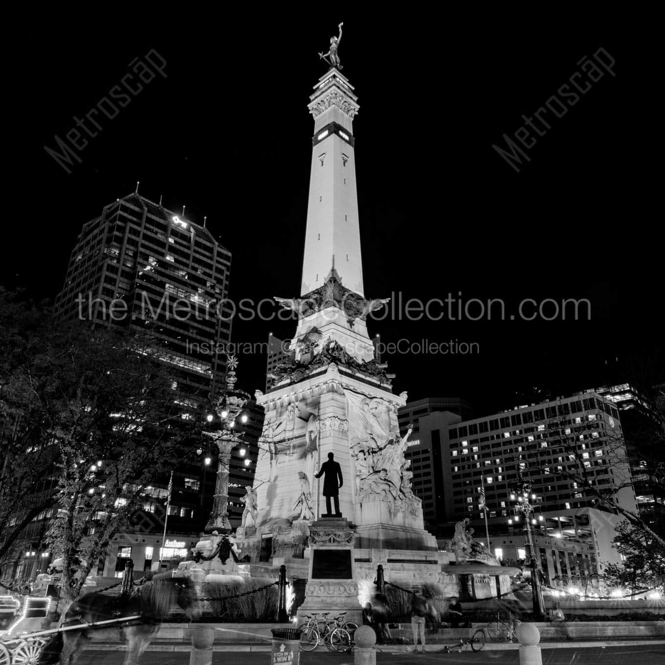 monument circle at night Black & White Wall Art