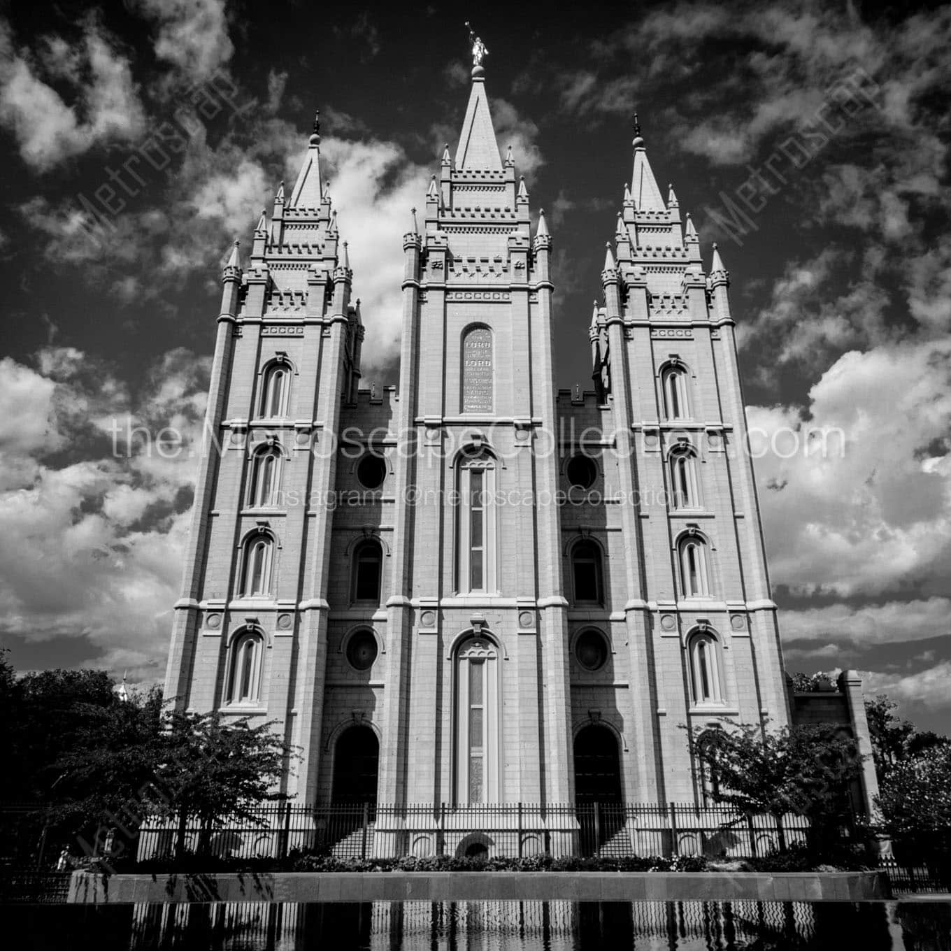 mormon temple reflecting pool Black & White Wall Art