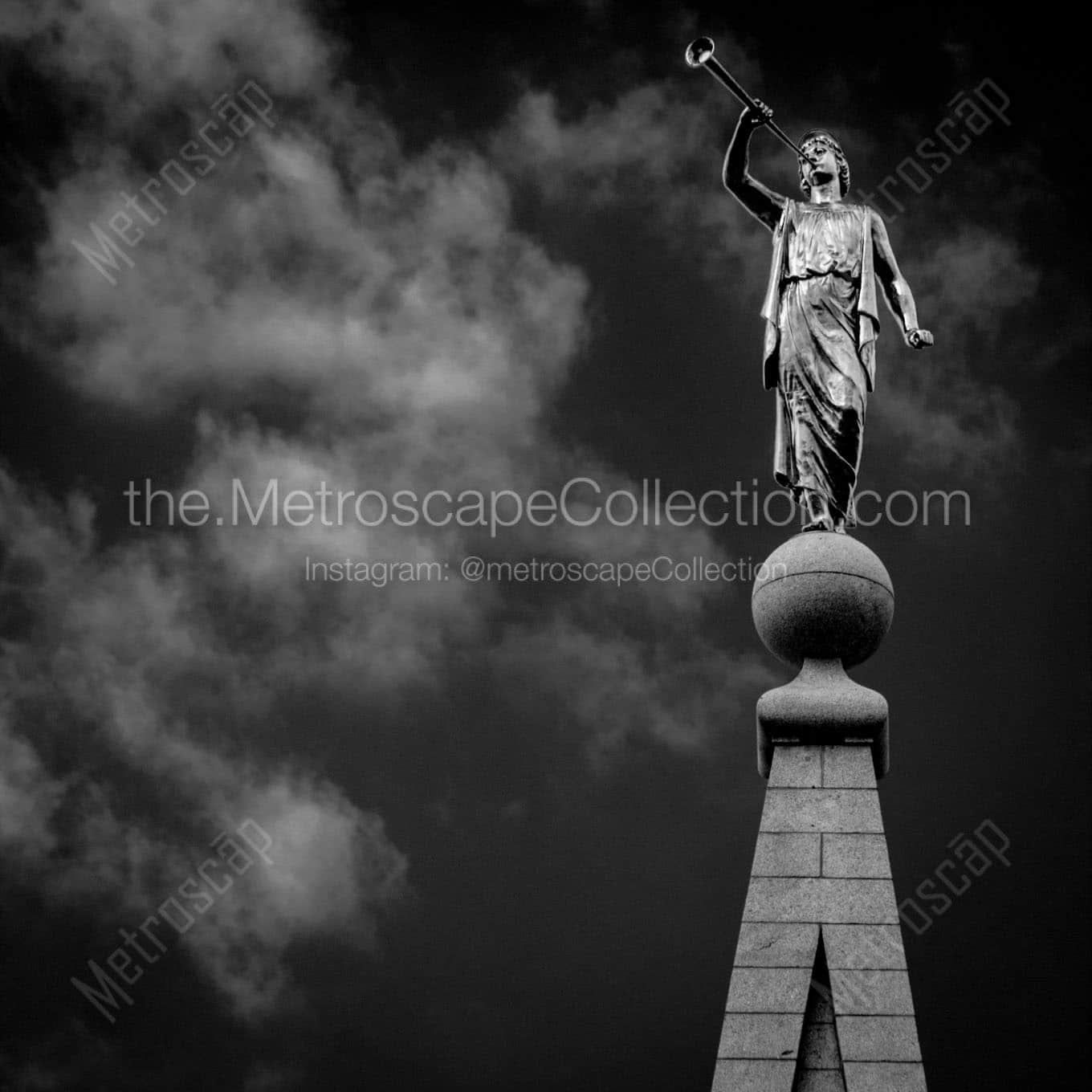 moroni top mormon temple Black & White Wall Art