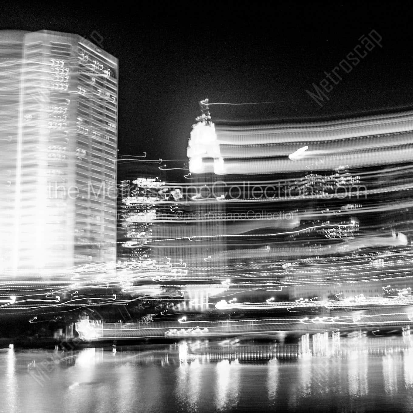 motion blur of columbus skyline Black & White Wall Art