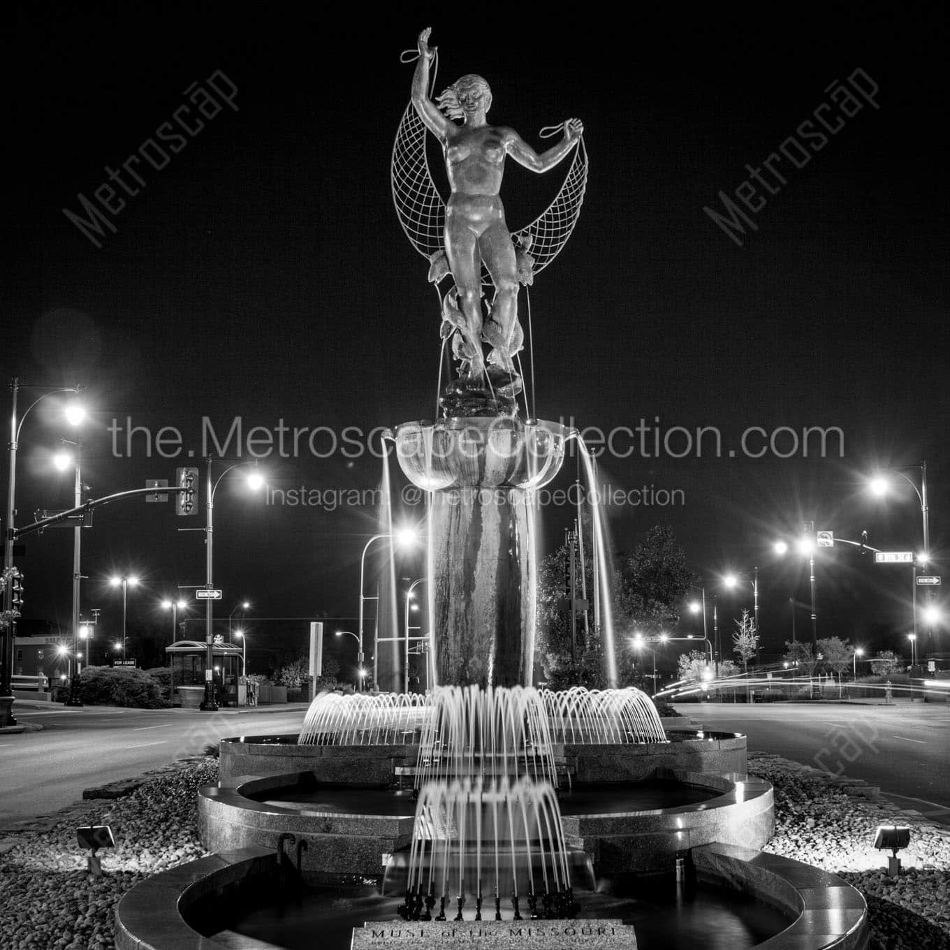 muse of the missouri fountain Black & White Wall Art