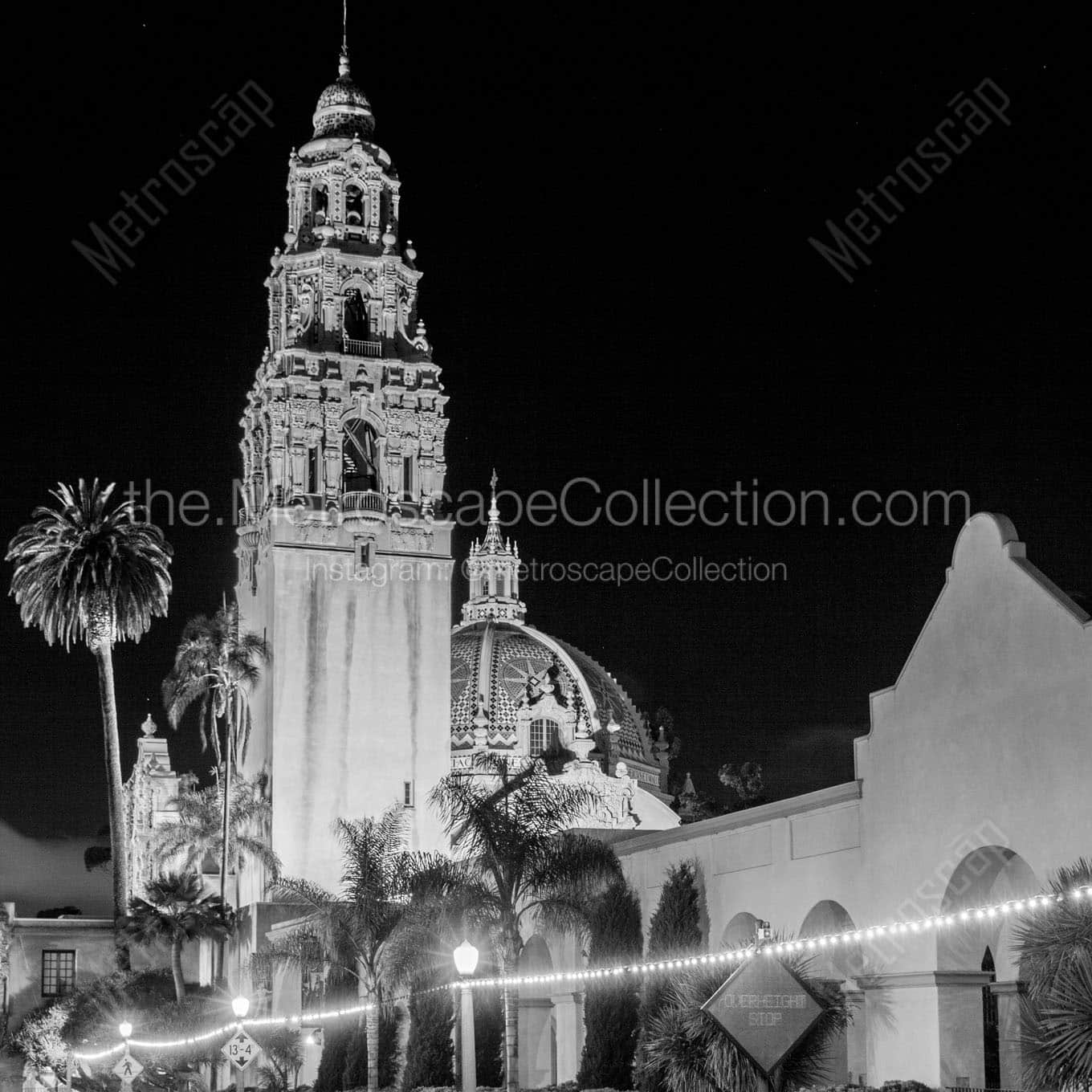 museum of man balboa park at night Black & White Wall Art