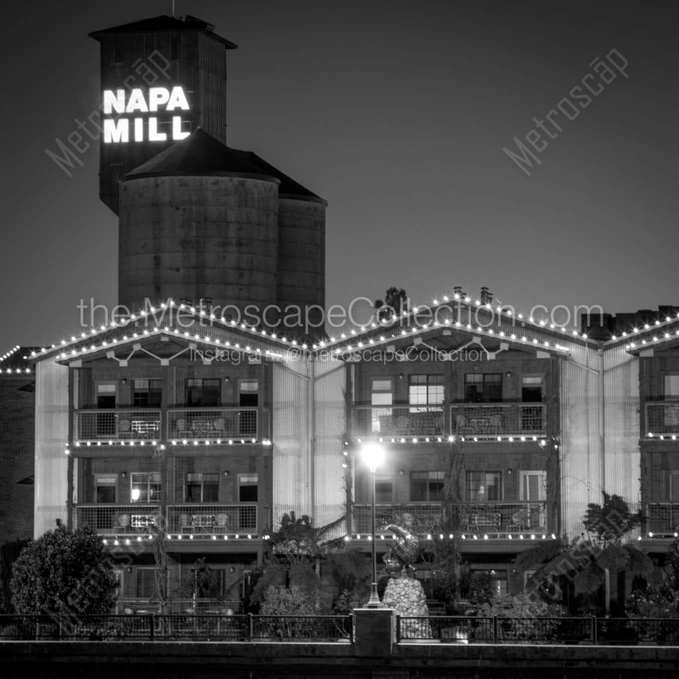 napa mill at night Black & White Wall Art