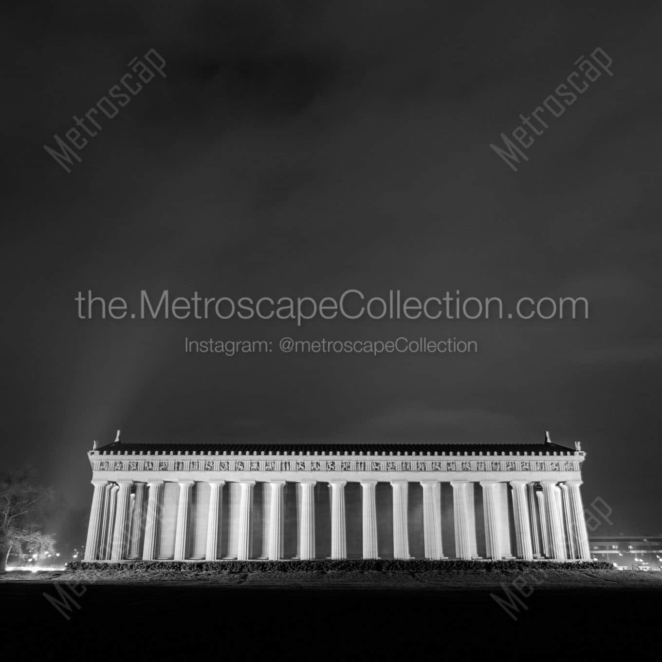 nashville parthenon at night in centennial park Black & White Wall Art