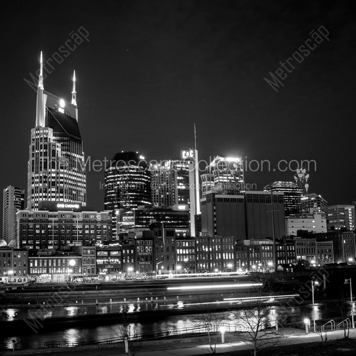 nashville skyline at night Black & White Wall Art