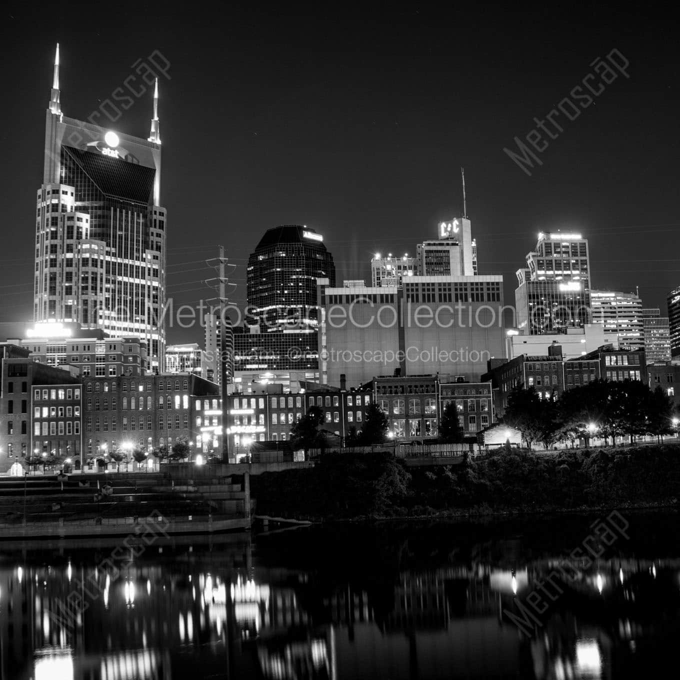 nashville skyline at night Black & White Wall Art