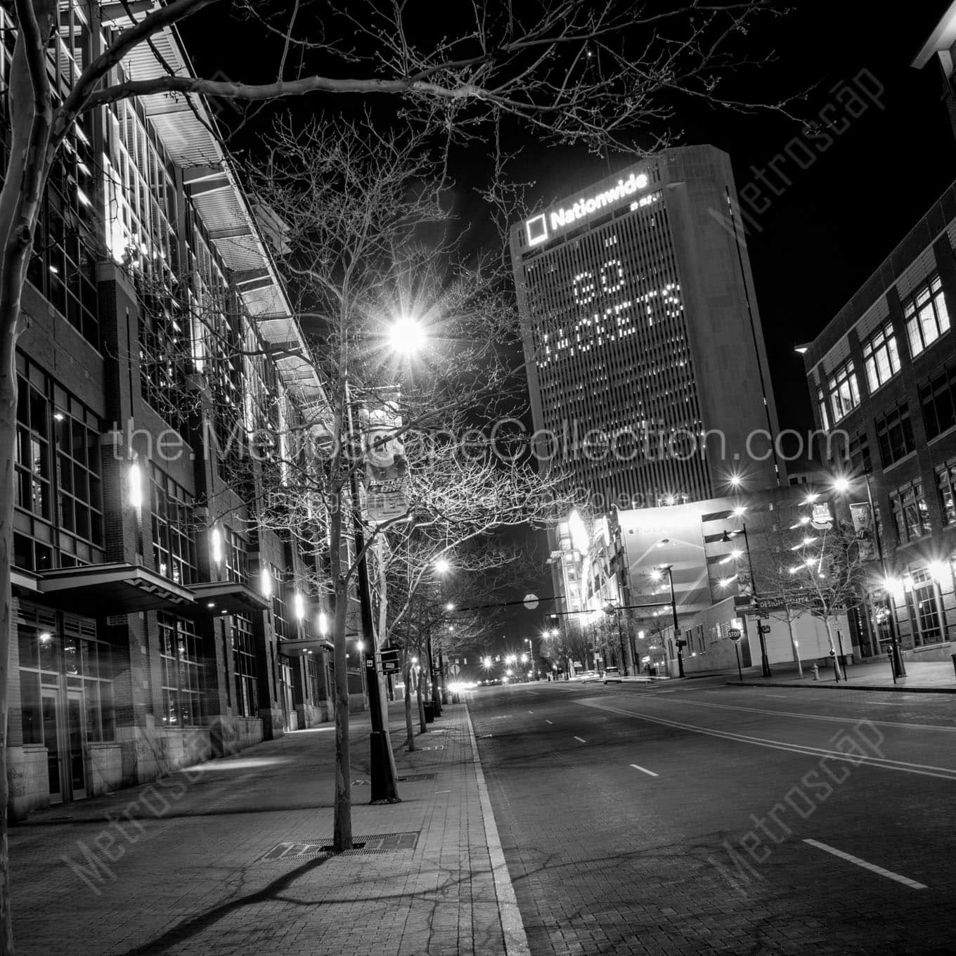 nationwide building with go jackets in lights Black & White Wall Art
