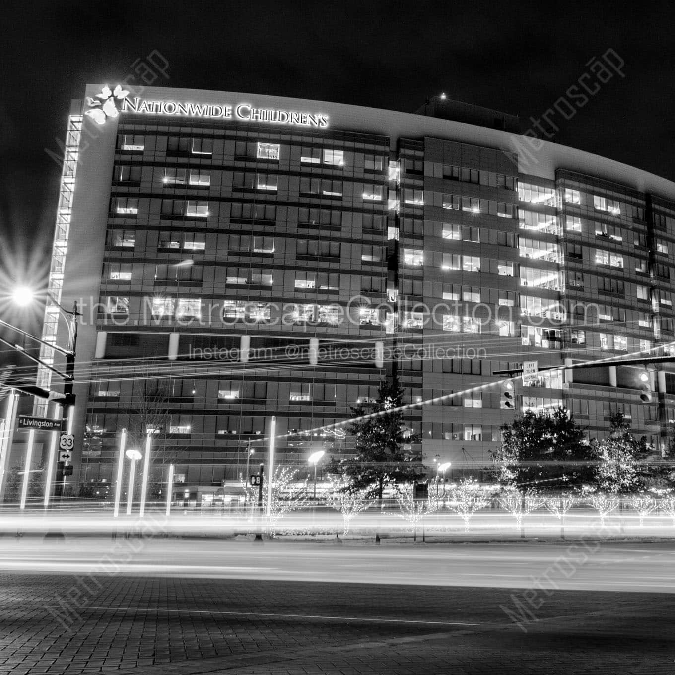 nationwide childrens hospital at night Black & White Wall Art