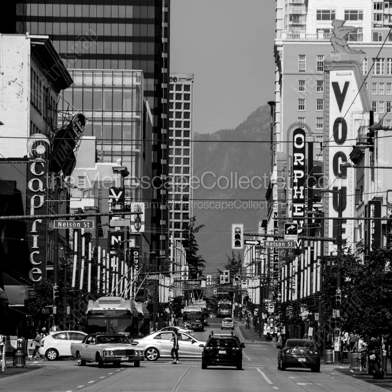nelson and granville streets vancouver Black & White Wall Art