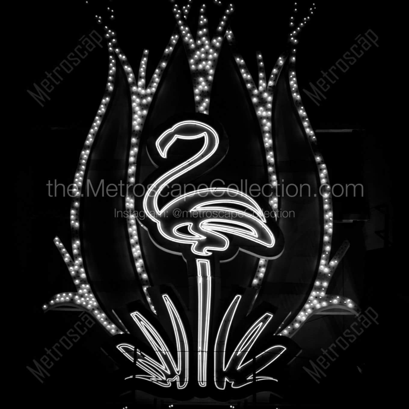 neon flamingo hotel sign Black & White Wall Art