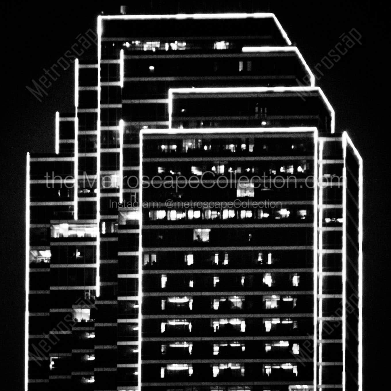 neon green outline bank of america building Black & White Wall Art