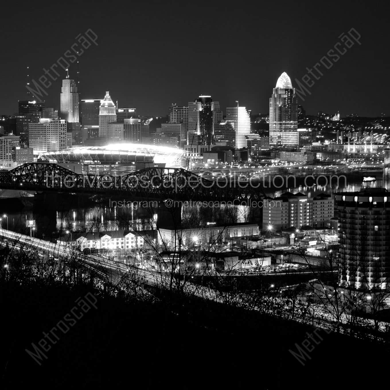 new cincinnati skyline devou park Black & White Wall Art