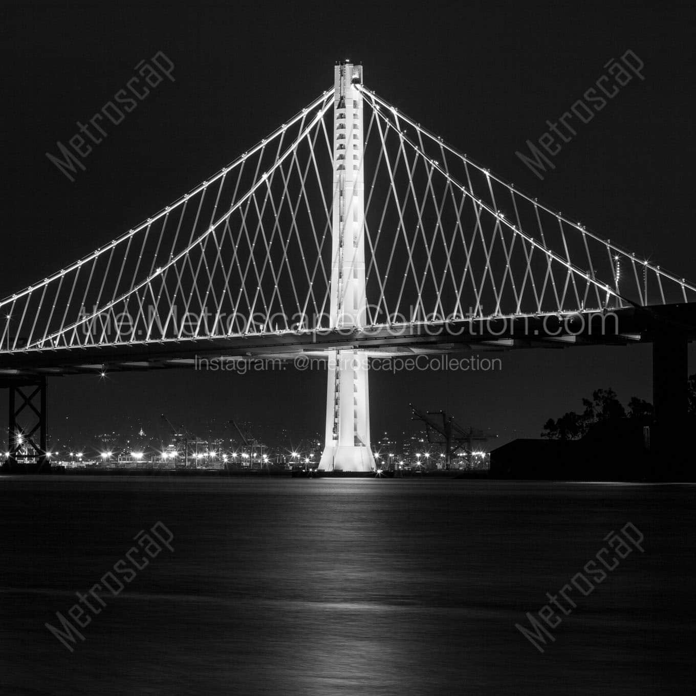 new oakland side bay bridge at night Black & White Wall Art