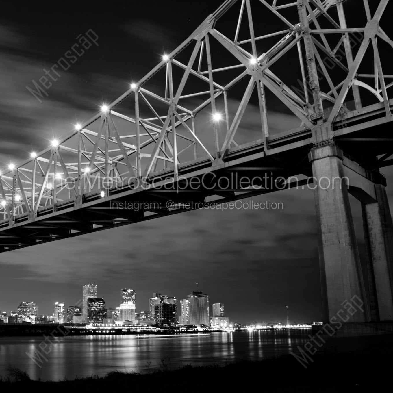 new orleans skyline ponchartrain expressway bridge Black & White Wall Art
