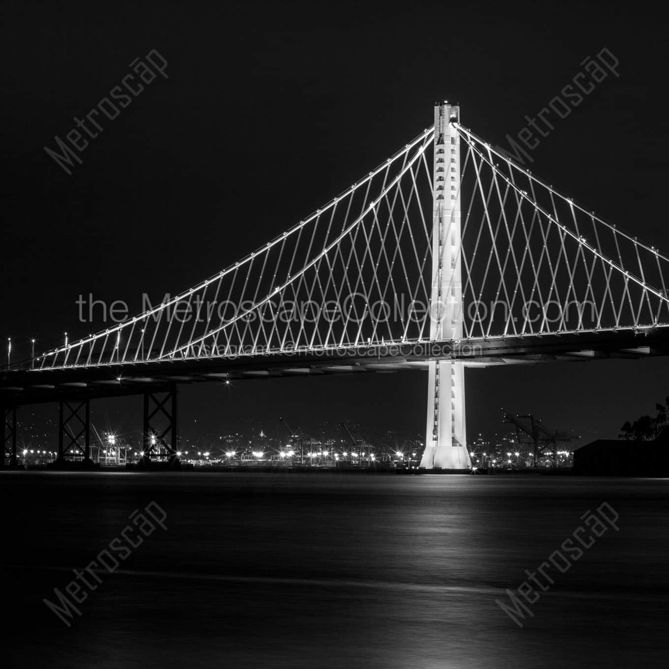 new sf bay bridge night Black & White Wall Art