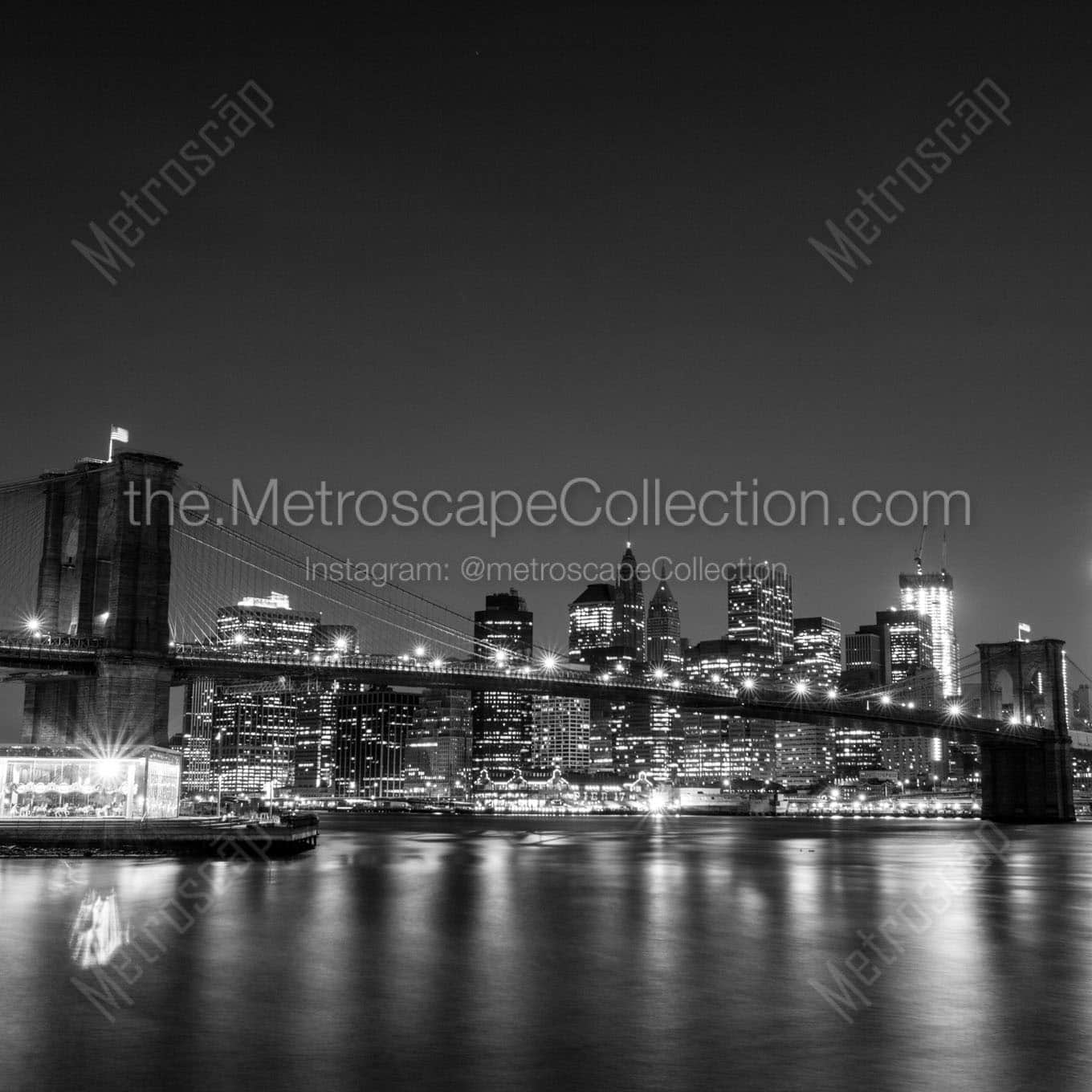 new york city skyline from brooklyn Black & White Wall Art