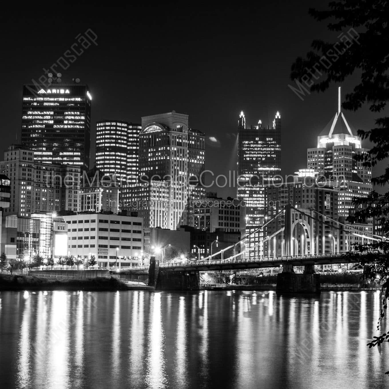 ninth avenue bridge pittsburgh skyline Black & White Wall Art