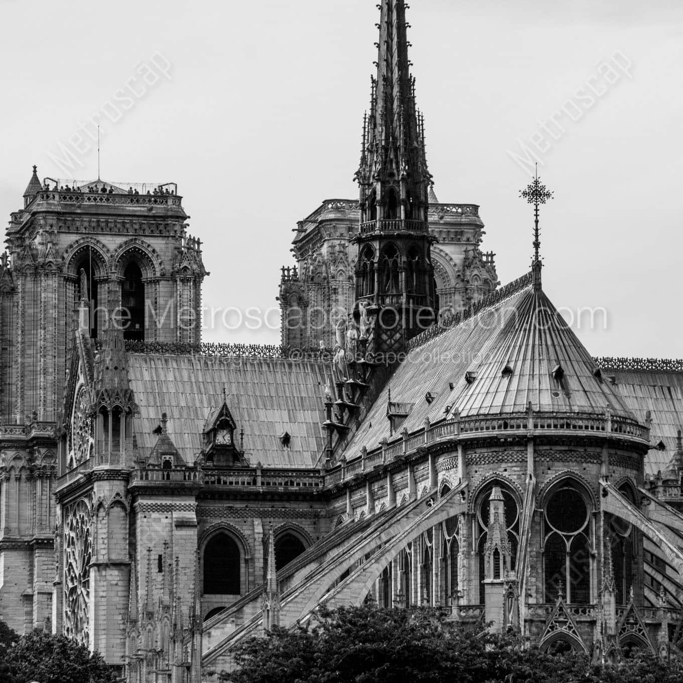 notre dame de paris steeple Black & White Wall Art