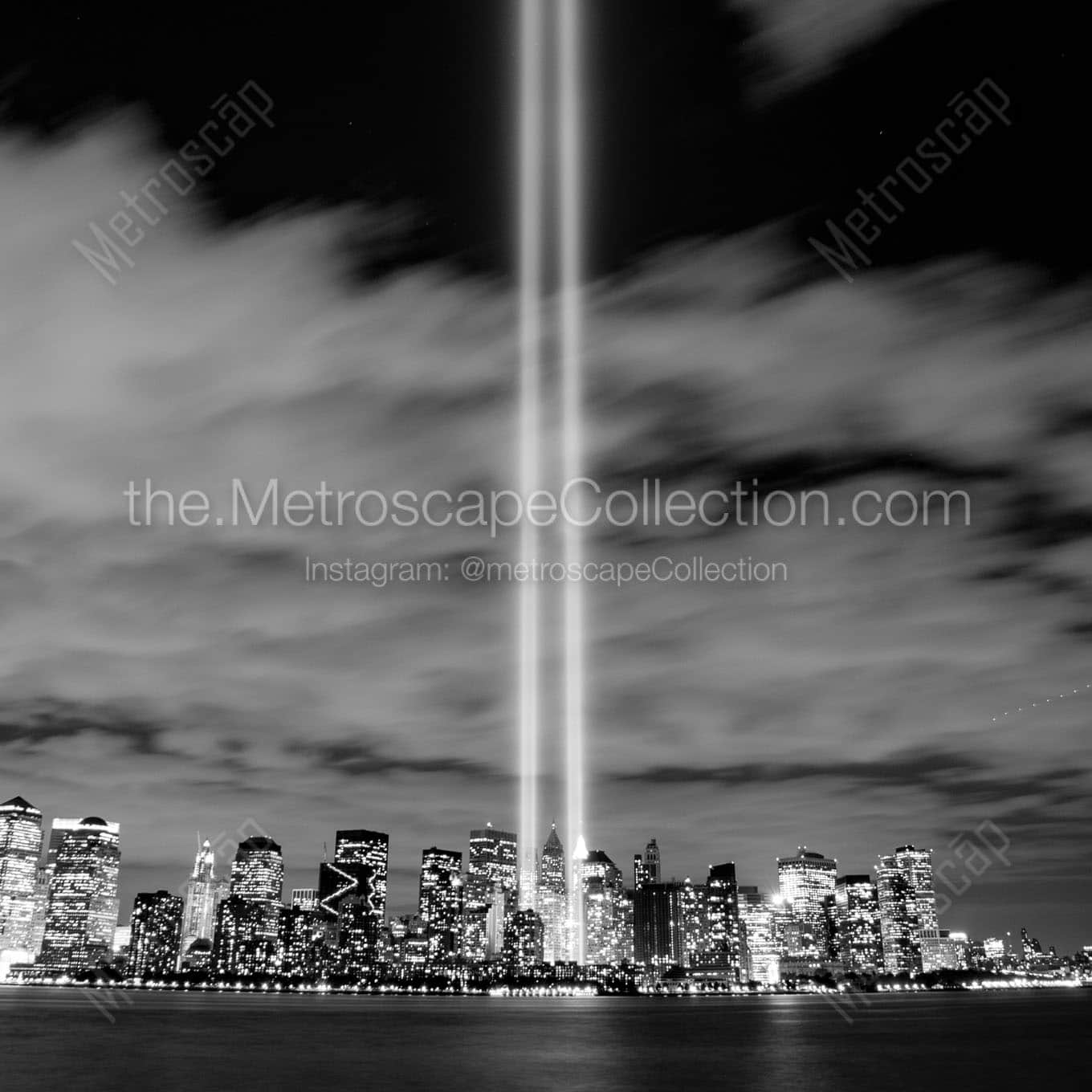 nyc skyline september 11 lights Black & White Wall Art