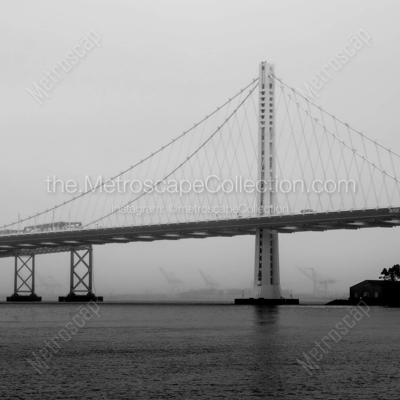 oakland bay bridge fog Black & White Wall Art