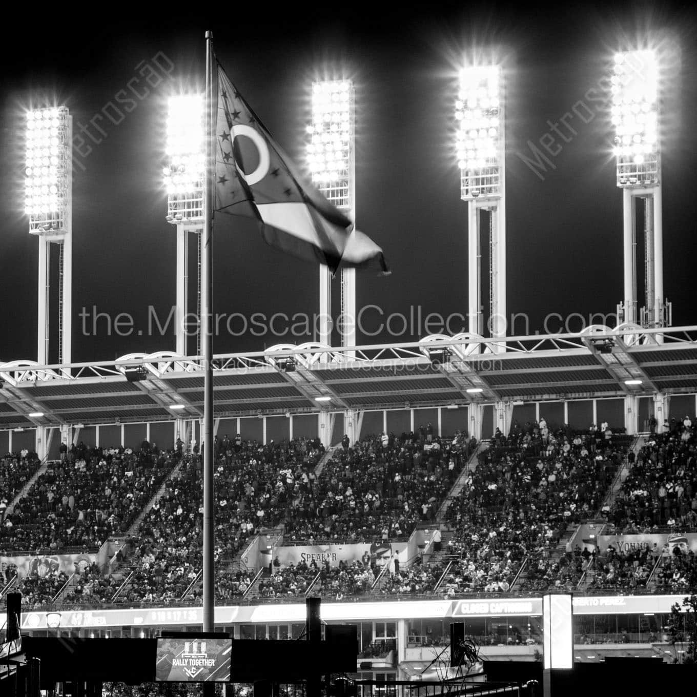 ohio flag progressive field at night Black & White Wall Art