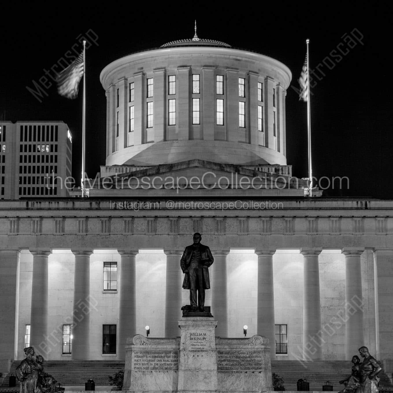 ohio statehouse and mckinley memorial at night Black & White Wall Art