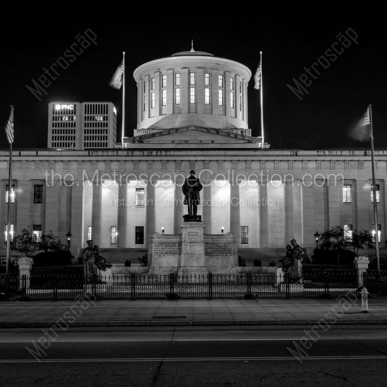 ohio statehouse south high street at night Black & White Wall Art